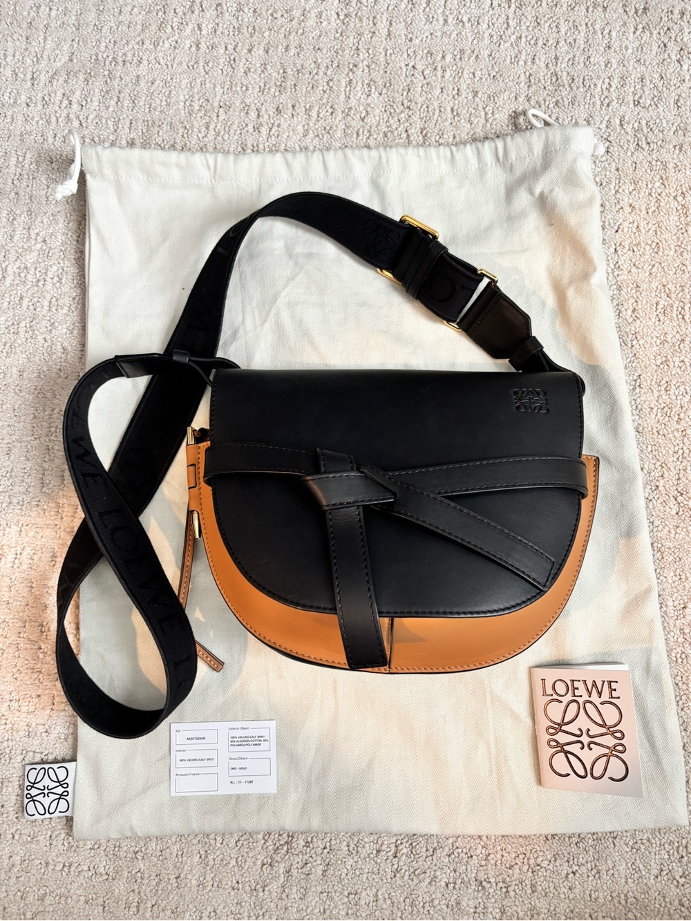 Loewe Sm Black & Tan Leather Gate Bag